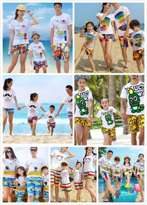 新品夏季時尚卡通印花 多種款式 沙灘風海灘風 親子短褲套裝 加大尺碼5L 親子套裝
