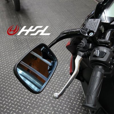 HSL『 黑色大牛角後照鏡 藍鏡版 』藍鏡 防眩光 8MM 10MM 可安裝