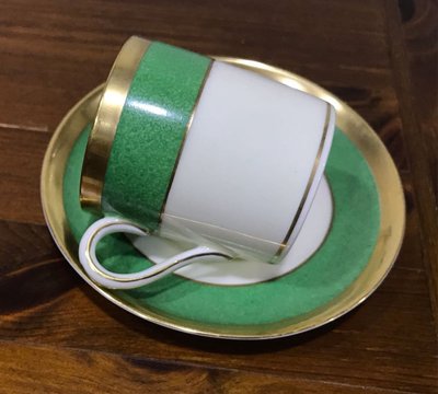 綠色金邊 精緻典雅 英國 BISTO 古董咖啡杯