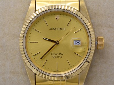 《寶萊精品》Junghans 容漢斯金黃圓型石英男子錶