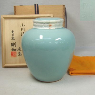 日本早期 青瓷茶葉罐(含煎茶葉)