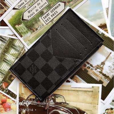 Louis Vuitton LV零錢包 男女款 對折 拉鏈卡片夾 經典棋盤格紋N64038 黑色皮革M62914 現貨