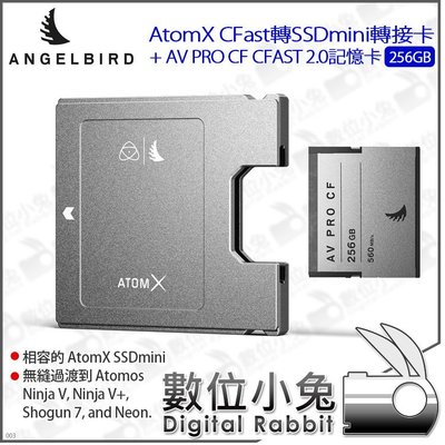 數位小兔【Angelbird AV PRO CF 2.0 256GB記憶卡 +CFast轉SSDmini 轉接卡】天使鳥