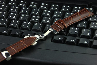 咖啡色22mm紳士可替代浪琴 tissot seiko  mido..原廠錶帶鱷魚皮紋錶帶,雙按式不鏽鋼蝴蝶彈 扣