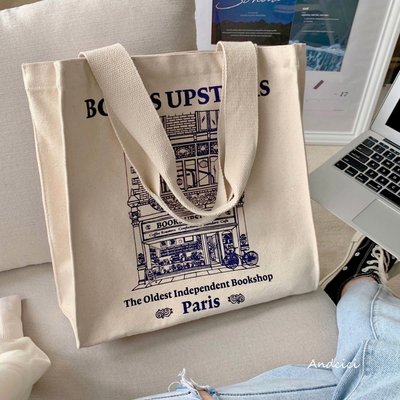 ANDCICI@巴黎書店~vitage大容量帆布包男女學生書包購物袋托特包-促銷