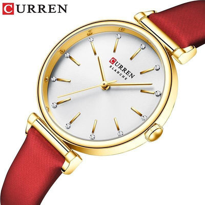 CURREN/卡瑞恩新款9081皮帶女士精致手錶防水女錶薄款女生石英錶