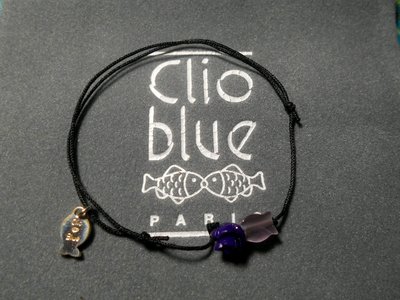 【巴黎妙樣兒】Clio blue 純銀925 雙魚與紫玫瑰 棉繩手鍊