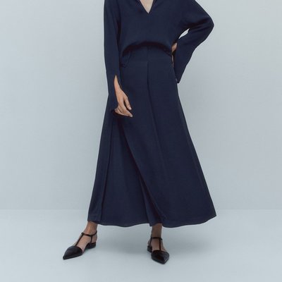 【全新現貨】Massimo Dutti 西班牙單 女裝 秋季新品簡約大氣時尚黑色紐扣開叉長款高腰半身裙
