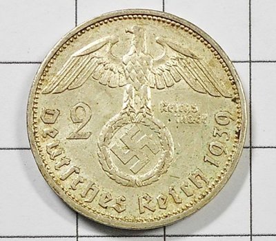 AA151 德國1939年 興登堡A 2 MARK 銀幣