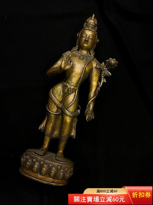 清代觀音銅像厚重壓手高約52cm尼泊爾老佛像尼泊5895