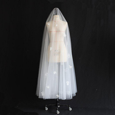 【熱賣精選】頭紗簡約韓式長款刺繡蕾絲新娘頭紗雙層超仙森系主婚紗造型設計感頭飾
