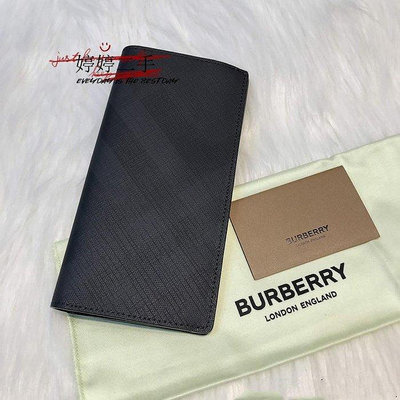 【婷婷二手】正品 Burberry 博柏利 經典 格紋 翻蓋式 皮夾 長夾 錢包 黑灰色 80144791 男款