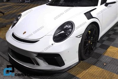 保時捷Porsche911改裝包圍991升級GT3碳纖維前杠前唇燈框燈架鋁網－請詢價
