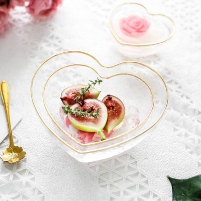 “正品”出口日本創意愛心金邊玻璃碗心形杯玻璃碗果蔬沙拉甜品碗網紅碗