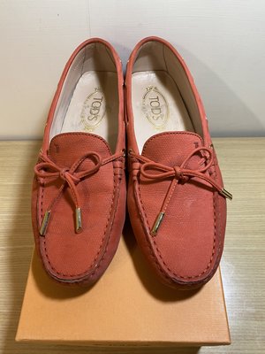 二手Tod's 橘色 經典豆豆鞋 女鞋 38.5號