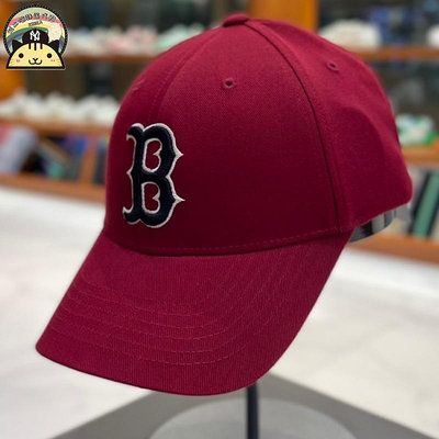 【現貨】MLB棒球帽韓國專柜正品紅襪隊刺繡男女酒紅色硬頂基礎運動帽子