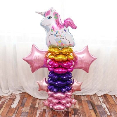 【奇滿來】DIY氣球粉紅獨角獸立柱(無充氣) 氣球柱 兒童小孩 週歲趴 慶生派對裝飾 鋁膜氣球路引 自行組裝包 BBAY
