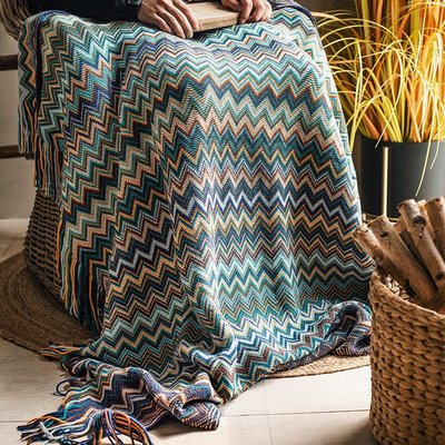 【七茉】波西米亞針織毯沙發辦公室裝飾流蘇毯子夏季午睡空調毯-雙喜生活館