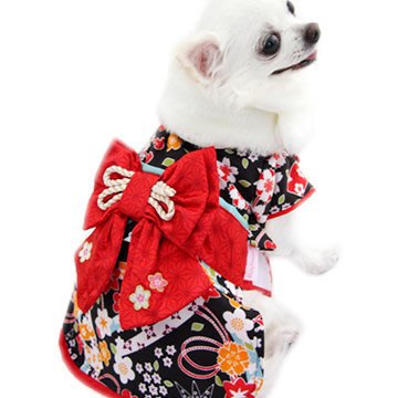 Pet Paradise 日本 Pretty Bouquet 華麗多彩和服(黑) DS  (犬貓用暖冬寵物衣/狗衣服)