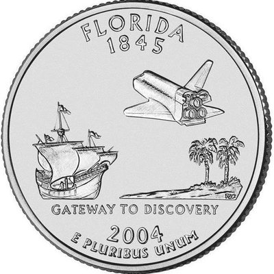 【古幣收藏】佛羅里達州 帆船 2004美國25美分50州紀念幣華盛頓總統錢幣非新