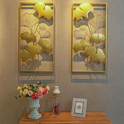 金色簡約銀杏葉裝飾金屬掛件歐式壁掛家居客廳玄關裝飾鐵藝工藝品