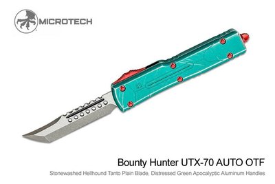 【angel 精品館 】Microtech UTX-70 Bounty Hunter賞金獵人戰損綠鋁柄石洗刃自動刀419