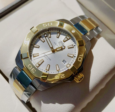TAG HEUER Aquaracer 銀白色錶盤 金色配銀色不鏽鋼錶帶 石英 男士手錶 WBD1120.BB0930 豪雅 競潜 300M