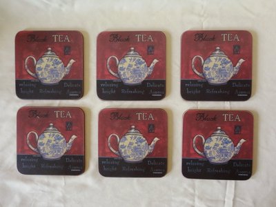 英國名牌 Portmeirion 軟木塞 杯墊 black tea 復古 藝術餐墊 特厚 6個1組