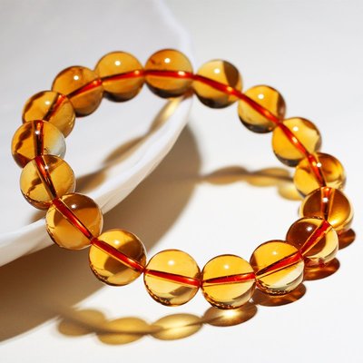 天然巴西黃水晶手鏈金橘黃晶暴力黃清透手串男士女款手珠飾品禮物-特價