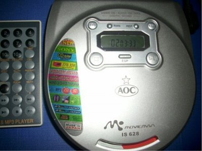 遙控型VCD隨身聽，VCD隨身聽，CD隨身聽，隨身聽，影音光碟機，播放器~AOC日本製造有遙控器能讀取播放6種光碟片