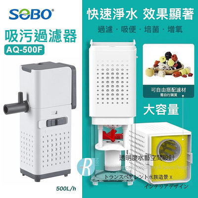 透明度 TRN｜SOBO 松寶｜吸污過濾器 AQ-500F｜500L/h｜內置馬達過濾器 強制吸便器