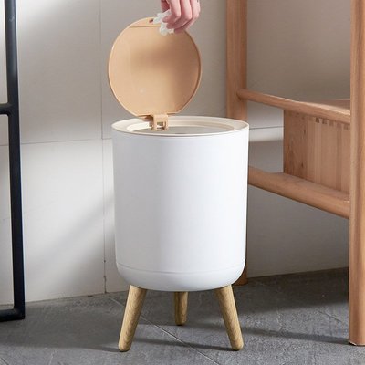 【ikloo】木紋高腳垃圾桶 高質感垃圾桶 垃圾桶 紙簍 置物桶 PBL92