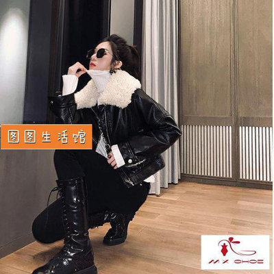 M&amp;X~【促銷】2023新款皮衣外套女短版黑色機車服外套女緊身pu皮夾克潮