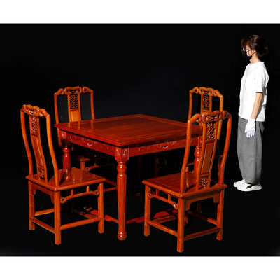 (二拍)紫眼拍賣-早期 越南黃花梨 花卉紋 麻將桌椅 5件式 內地無法運送（PK-SAIP07）限面交SA起拍價8000元