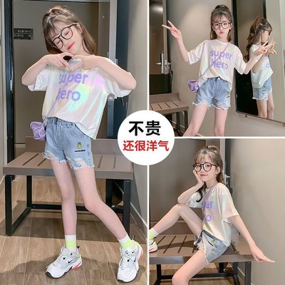 【熱賣精選】女童夏季套裝2021新款中大童oley-范洋氣時髦童裝短褲t恤兩件套潮