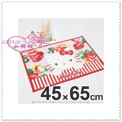 小花花日本精品♥ Hello Kitty   地毯  地墊 浴室腳踏墊 紅色趴姿條紋花朵 22512307
