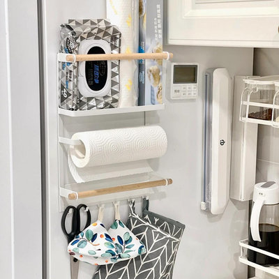 日式簡約磁吸冰箱掛架強磁鐵卷紙巾保鮮袋儲物廚房收納側壁置物架