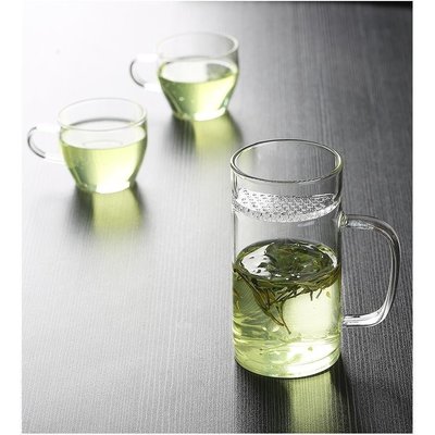 月牙杯耐熱半月牙杯玻璃茶杯過濾泡茶杯辦公室濾茶透明小喇叭精品 促銷 正品