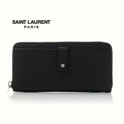 Saint Laurent Paris YSL (黑色×金屬銀色) 防刮真皮長夾 皮夾 錢包 中性款｜100%全新正品
