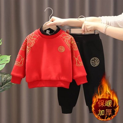 現貨 寶寶拜年服兒童漢服中國風2021冬裝男女童新年衣服保暖衣過年套裝