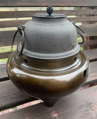 日本名家製 純銅朝鮮風爐釜碳火爐木製共箱附日式茶道具抹茶玄關擺件南部鐵器鐵壺鐵瓶
