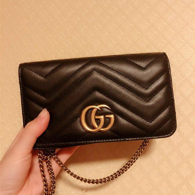 Gucci GG Marmont Mini Bag woc 山型紋 斜背包 鍊包 黑色488426