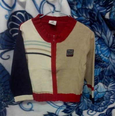 紫庭雜貨*  奇哥 童裝 米紅藍色 線衫外套 冬天 尺寸2A 約 85~90cm 純棉*台灣製