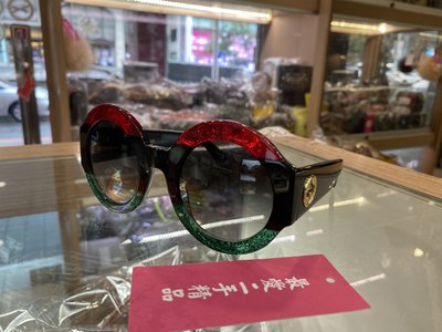 ☆最愛二手精品☆ Gucci 黑色鏡面拼紅綠色亮片太陽眼鏡墨鏡 GG0084S XD7102