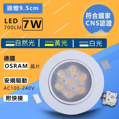 (促銷商品)CNS認證 LED崁燈 7珠 投射燈組 德國歐司朗燈珠 9.5cm崁孔 厚度3.5cm可調角度 附快速接頭