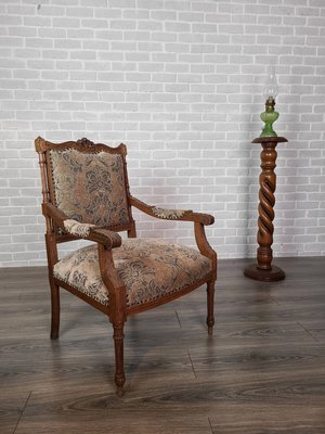 【卡卡頌  歐洲古董】19世紀 法國製 路易十六 胡桃木雕刻  蝴蝶結  古董椅 扶手椅 ch0460 ✬