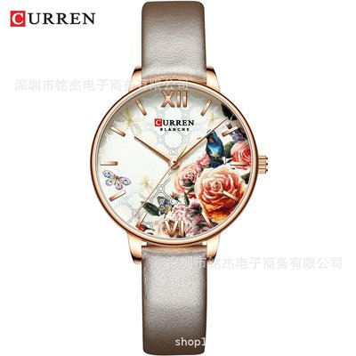 男士手錶 CURREN卡瑞恩9060時尚女士防水石英錶 超薄簡約女士皮帶手錶女錶