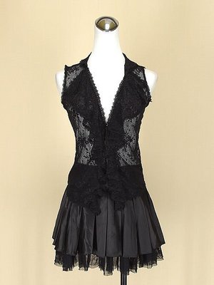 WEALTH HONOR 山形屋黑色V領無袖蕾絲上衣F號+ MISS`O 黑色緞面網紗蛋糕裙短裙F號(35860)