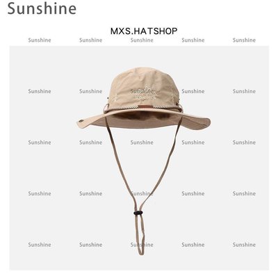 [Sunshine]夏季透氣遮陽帽子女西部牛仔帽登山釣魚帽日系潮牌抽繩漁夫帽男
