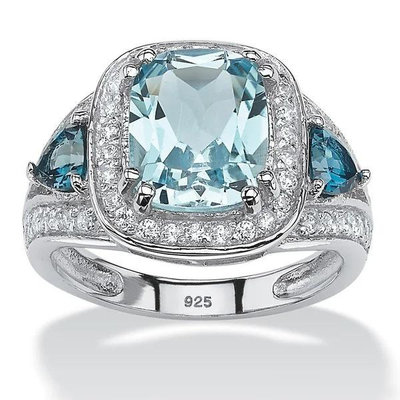 【個性戒指】飾品幾何方形藍色鋯石戒指復古紋理時尚嘻哈男指環戒指女生指環戒子手飾